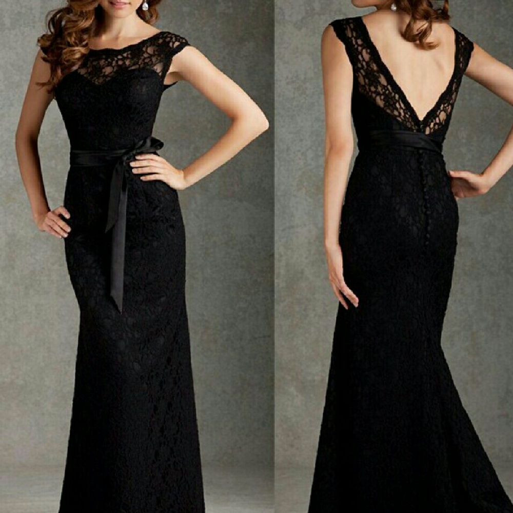 Mori Lee 696 Black Lace Backless Dress Formal Bridesmaid dress